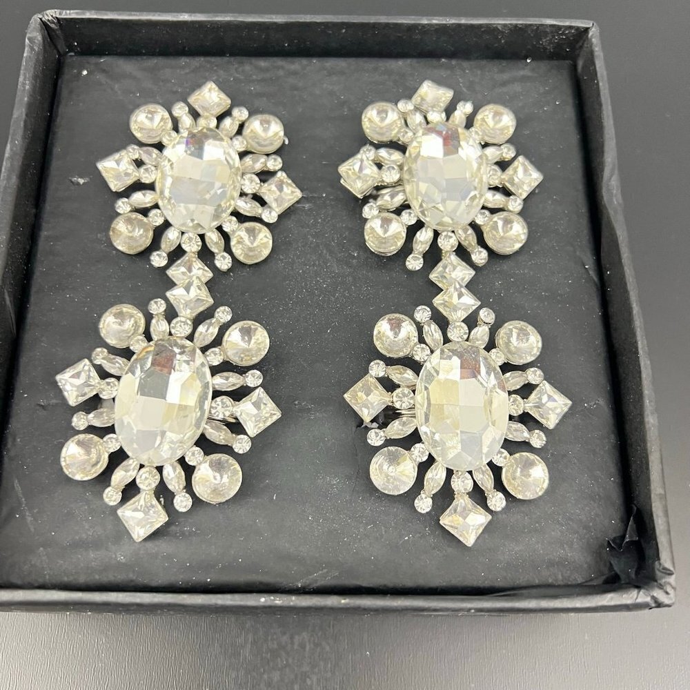 Tahari Home Jeweled ‎ Rhinestone Silver Napkin Holders